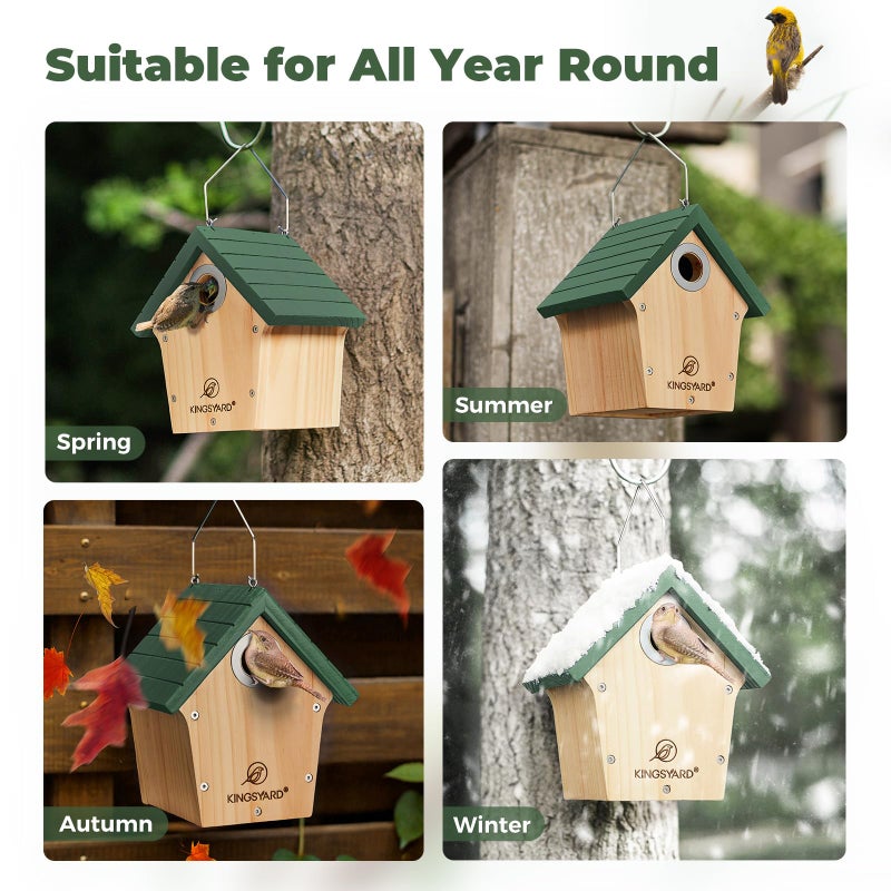 Kingsyard Wooden Bird House with Predator Guard, Wren Bird Nesting for Outdoor, Garden Patio Nest Box for Wild Bird Watching, Green - Image 5