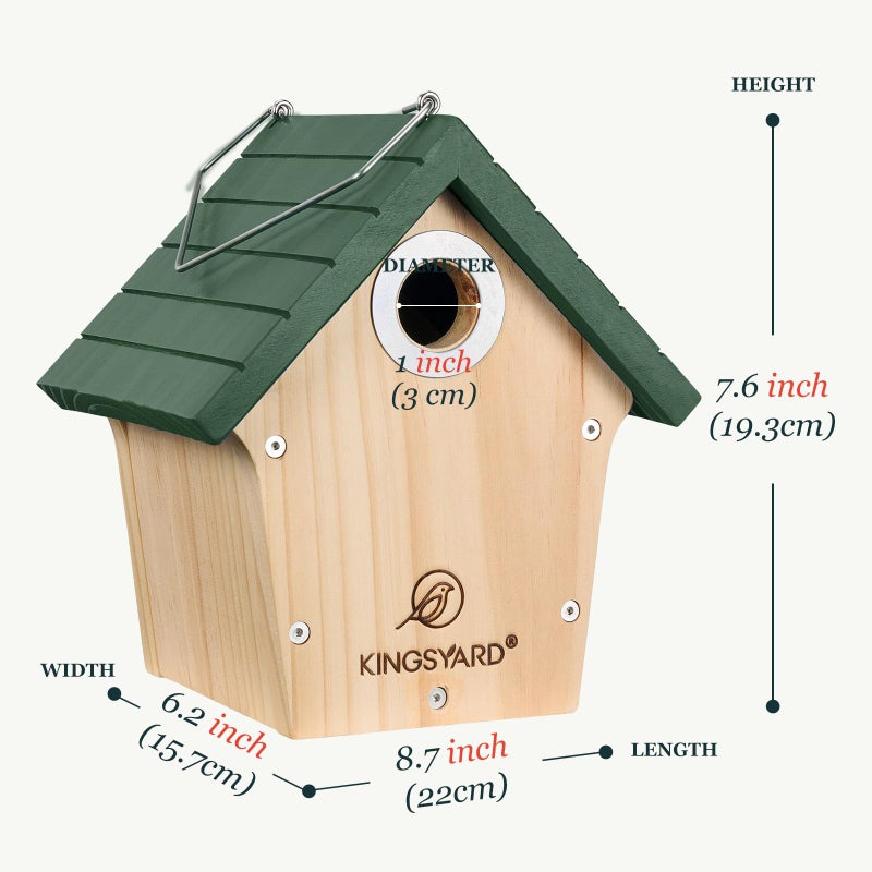 Kingsyard Wooden Bird House with Predator Guard, Wren Bird Nesting for Outdoor, Garden Patio Nest Box for Wild Bird Watching, Green - Image 3