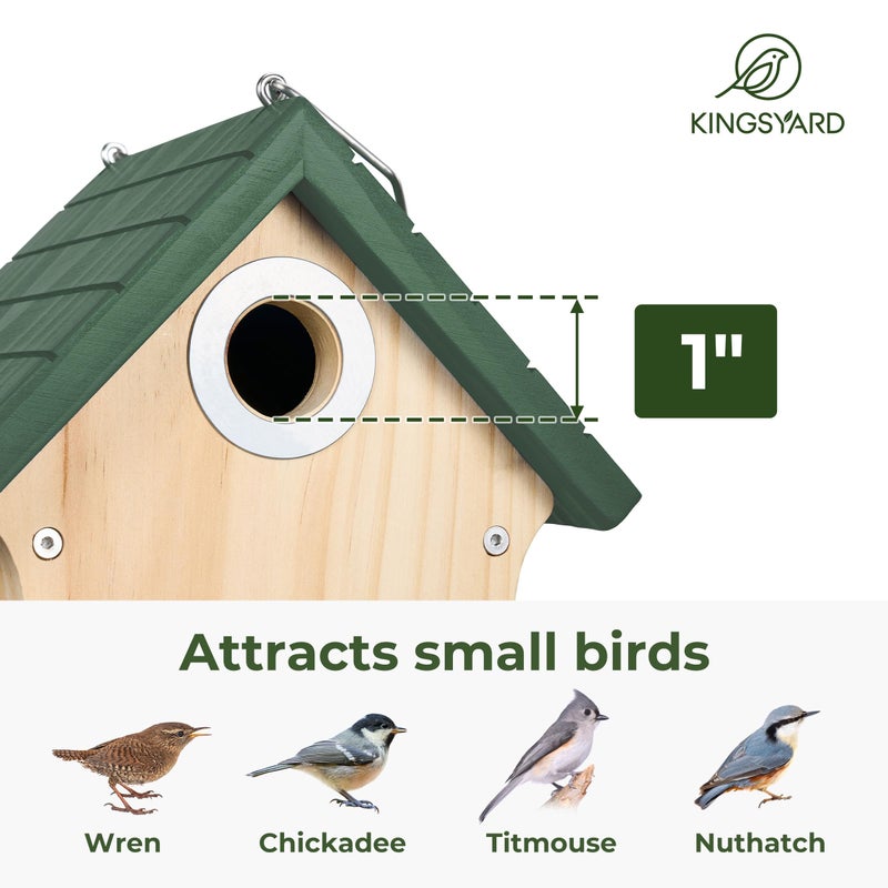 Kingsyard Wooden Bird House with Predator Guard, Wren Bird Nesting for Outdoor, Garden Patio Nest Box for Wild Bird Watching, Green - Image 4