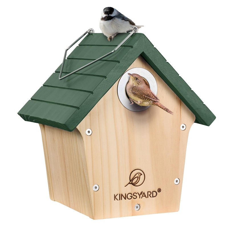 Kingsyard Wooden Bird House with Predator Guard, Wren Bird Nesting for Outdoor, Garden Patio Nest Box for Wild Bird Watching, Green - Image 1