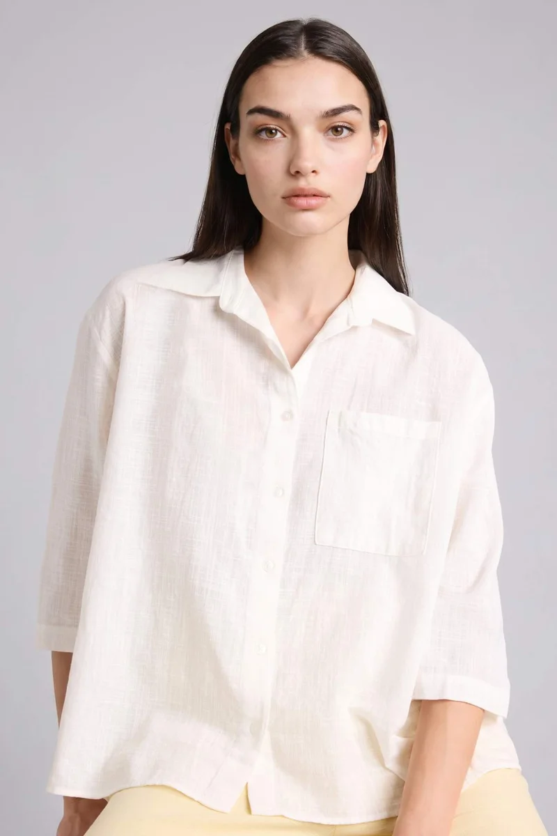 ديفاكتو Oversize Fit Shirt Collar Cotton Short Sleeve Shirt