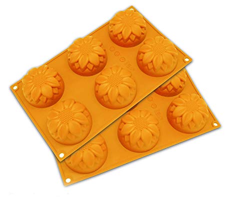 Mose Cafolo 2pcs 6-Cavity Silicone Sunflower Muffin, Brownie, Cornbread, Cheesecake, Panna Cotta, Pudding, Jello Shot and Soap Mold ~ Mose Cafolo - Image 1