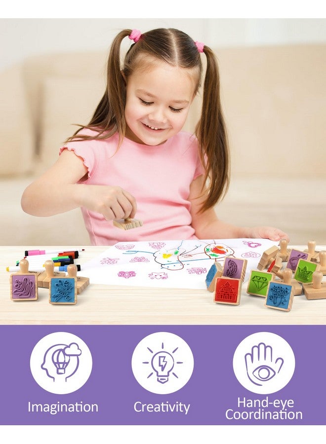 Coogam Wooden Animal Stamps Printing Toy Set, 20pcs Color Shape Stamping for DIY Scrapbook Arts Crafts Supplies Party Favor Toy Gift with Markers Suitable for 3 4 5 Year Old Kids - Image 4