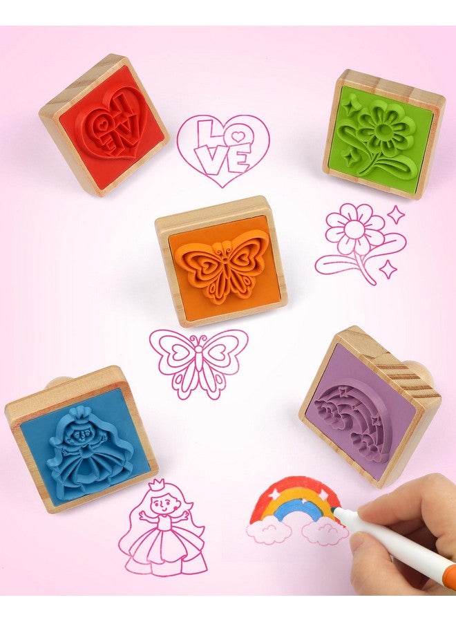 Coogam Wooden Animal Stamps Printing Toy Set, 20pcs Color Shape Stamping for DIY Scrapbook Arts Crafts Supplies Party Favor Toy Gift with Markers Suitable for 3 4 5 Year Old Kids - Image 2