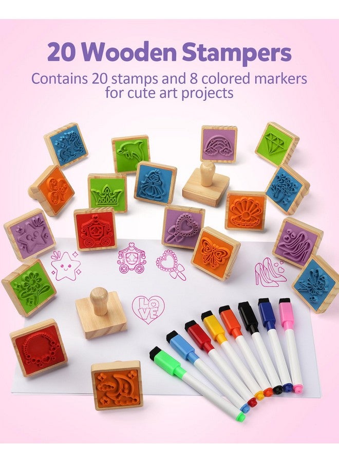 Coogam Wooden Animal Stamps Printing Toy Set, 20pcs Color Shape Stamping for DIY Scrapbook Arts Crafts Supplies Party Favor Toy Gift with Markers Suitable for 3 4 5 Year Old Kids - Image 3