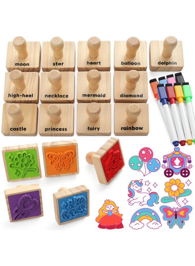 Coogam Wooden Animal Stamps Printing Toy Set, 20pcs Color Shape Stamping for DIY Scrapbook Arts Crafts Supplies Party Favor Toy Gift with Markers Suitable for 3 4 5 Year Old Kids - Image 1