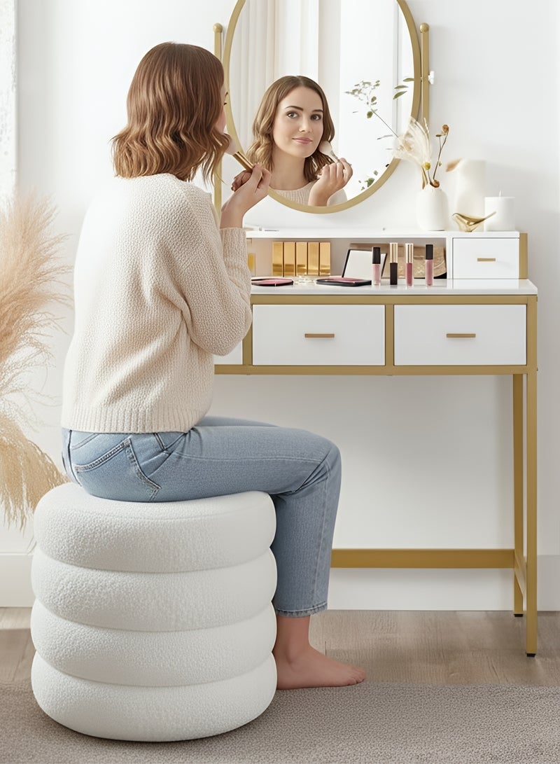 Taimi Boucle Fabric Vanity Chair - Dressing Chair for Bedroom and Dressing Room, Makeup Chair for Vanity Table 40x33cm - White - Image 2