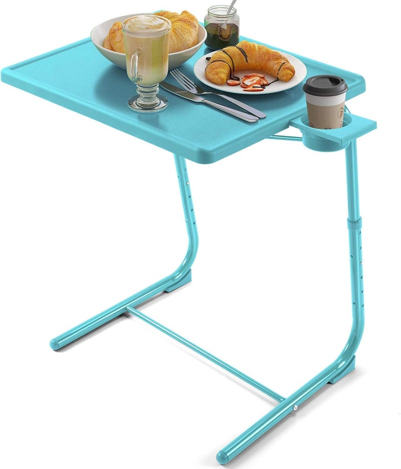 Adjustable TV Tray Table TV Dinner Tray on Bed Sofa Comfortable Folding Table with 6 Height 3 Tilt Angle Adjustments Azure