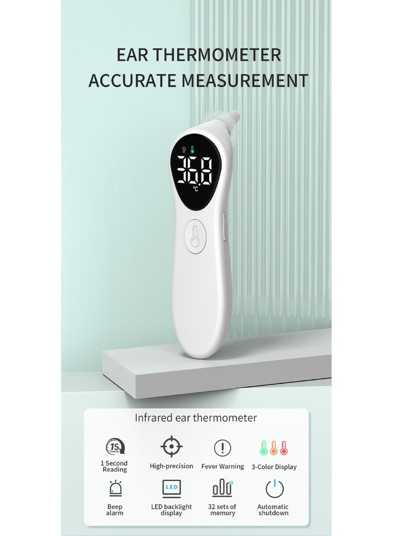 RUKYU Smart Infrared Ear Thermometer for Adults And Kids, Handheld Home Smart Thermometer, ℃/℉ Switchable, 3-Color Indicator, Fever Warning, 1s Fast Reading, Automatic Shutdown With 20 Disposable Ear Caps - Image 2