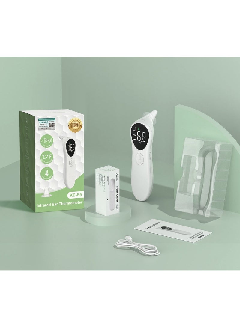 RUKYU Smart Infrared Ear Thermometer for Adults And Kids, Handheld Home Smart Thermometer, ℃/℉ Switchable, 3-Color Indicator, Fever Warning, 1s Fast Reading, Automatic Shutdown With 20 Disposable Ear Caps - Image 1