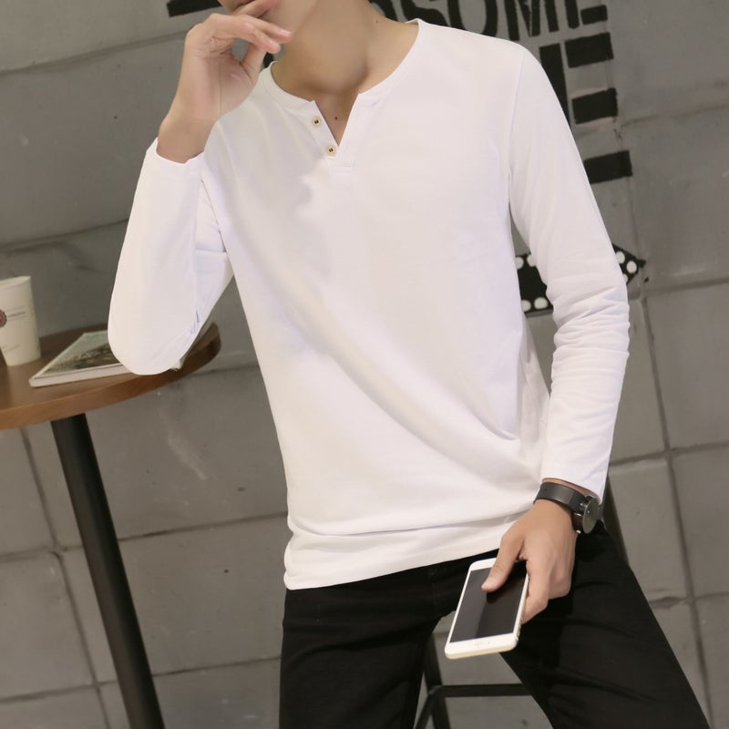 Men's Long-sleeved T-shirt Autumn New Trendy Men's V-neck Top Slim Fit Inner Base Shirt Men's Wholesale T-shirt - Image 4