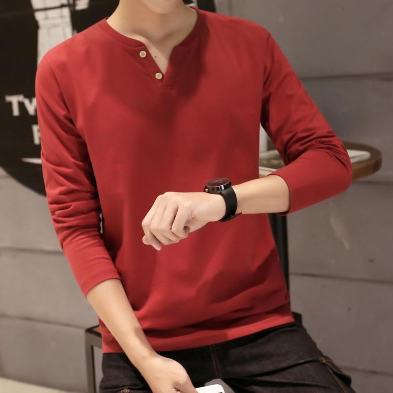 Men's Long-sleeved T-shirt Autumn New Trendy Men's V-neck Top Slim Fit Inner Base Shirt Men's Wholesale T-shirt - Image 5