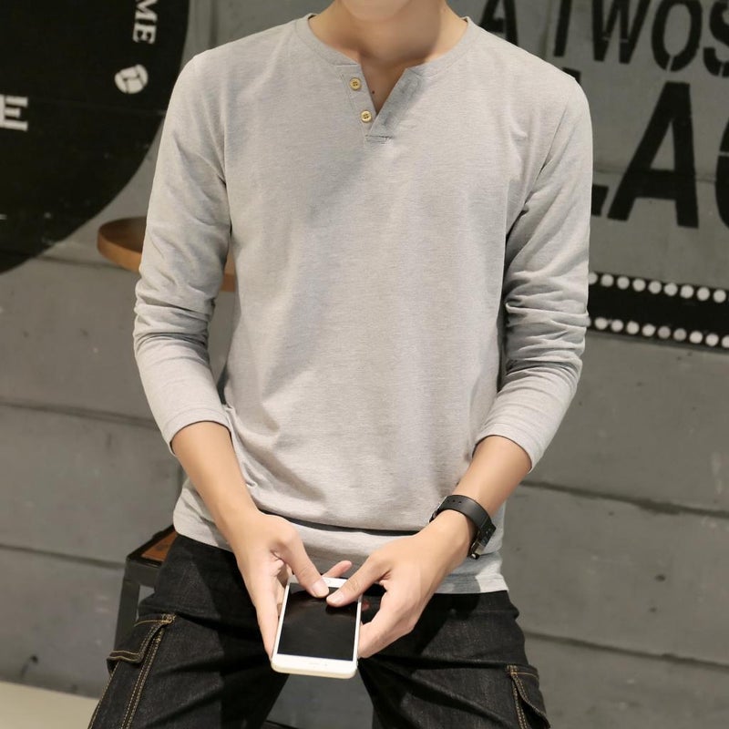 Men's Long-sleeved T-shirt Autumn New Trendy Men's V-neck Top Slim Fit Inner Base Shirt Men's Wholesale T-shirt - Image 1