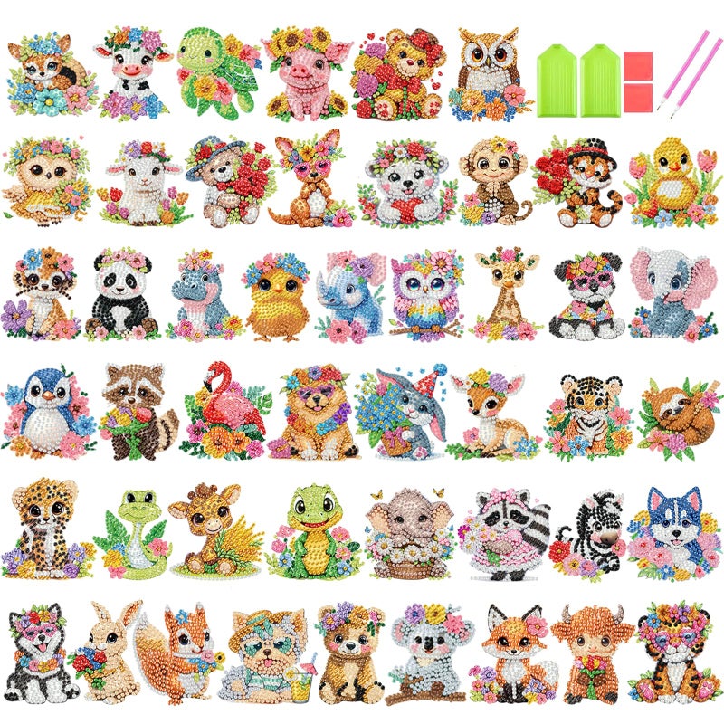 xackcme 48 Pcs Diamond Art Painting Sticker Kits for Kids Animal Diamond Gem Stickers Kit 5D Animals Gem Art Stickers Mosaic for Kids Gift for Boys Girls 481012 Years Old - Image 2