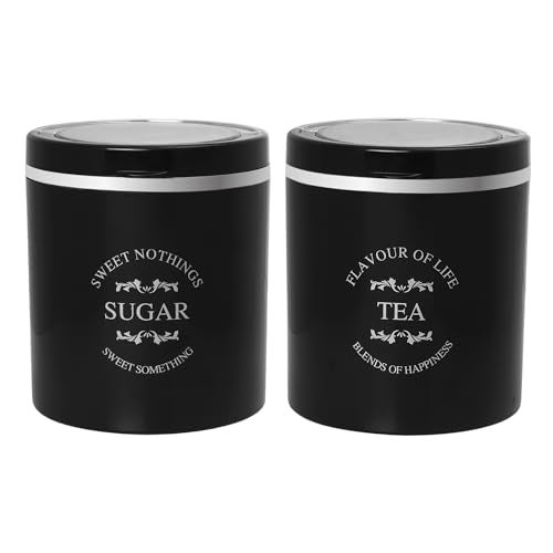 Jaypee Plus Classique 2 Tea Coffee Sugar Storage Container Set 750 ml Airtight Plastic canisters Tea containers for kitchen | Silicon rubber lock Stackable glossy finish transparent Lid, Black - Image 1
