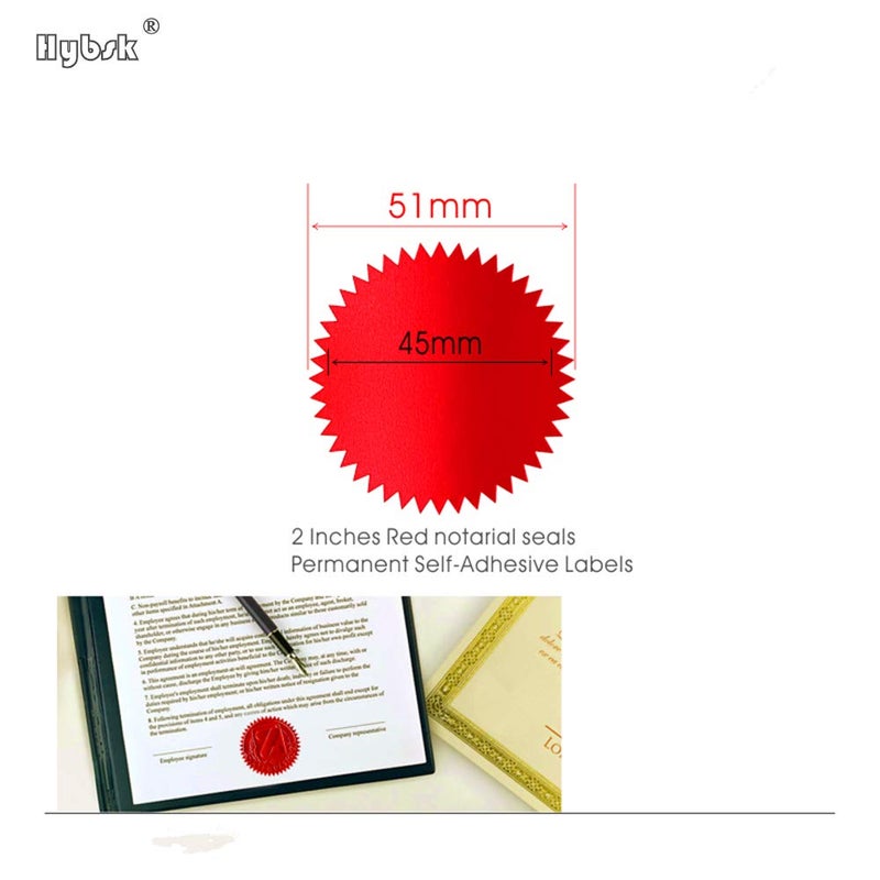 Hybsk 300pcs Notary Seals 2 inch Embossing Stickers Bright Red Metallic Certificate Sealing Labels with Serrated Edge for Awards Lega (Bright Red) - Image 5