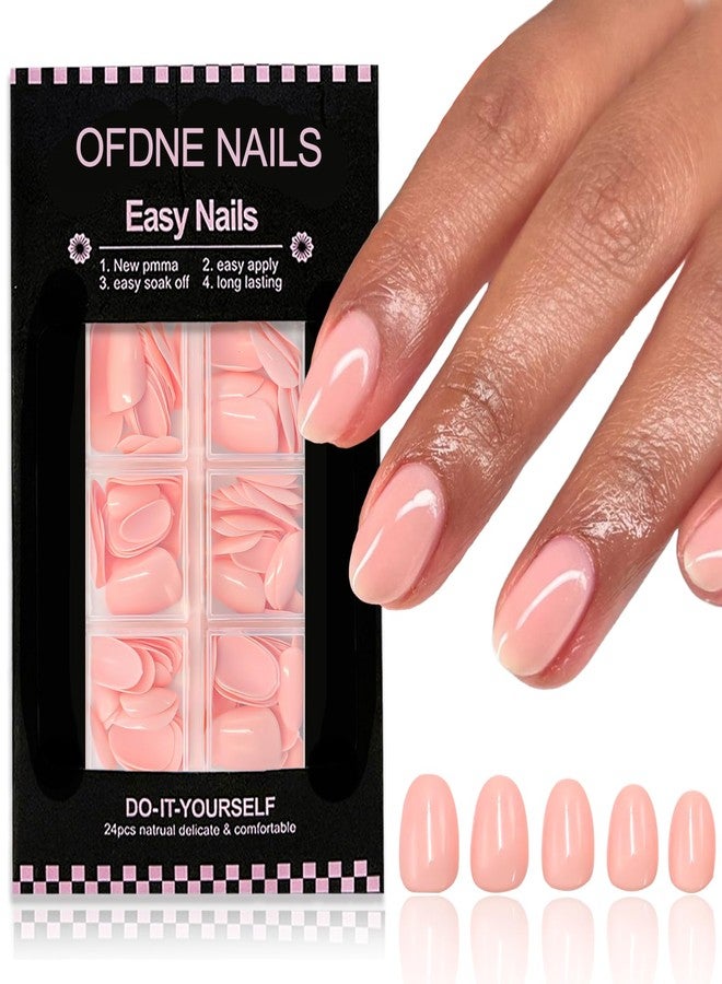 OFDNE 144 Pcs Nude Pink Press on Nails Short Oval OFDNE Petite Fake Nails Full Cover Pink False Nails Glossy Glue on Nails Solid Colour Stick on Nails Reusable Artificial Nails for Women Girls 12 Sizes - Image 1