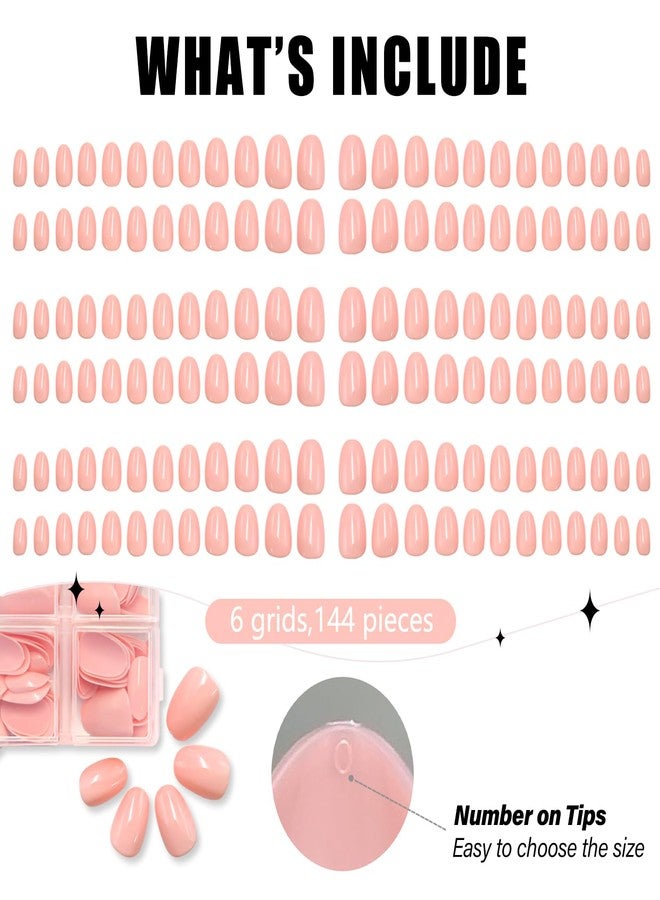 OFDNE 144 Pcs Nude Pink Press on Nails Short Oval OFDNE Petite Fake Nails Full Cover Pink False Nails Glossy Glue on Nails Solid Colour Stick on Nails Reusable Artificial Nails for Women Girls 12 Sizes - Image 5