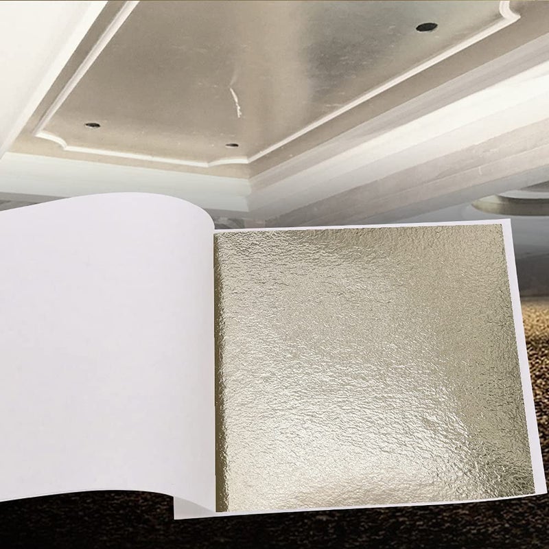 KINNO 100 Sheets Gold Leaf Sheets - KINNO Antique Silver Foil Paper Multipurpose for Home, Wall, Frame, Ceiling, Furniture Decoration, 3.15 by 3.35 Inches - Image 4