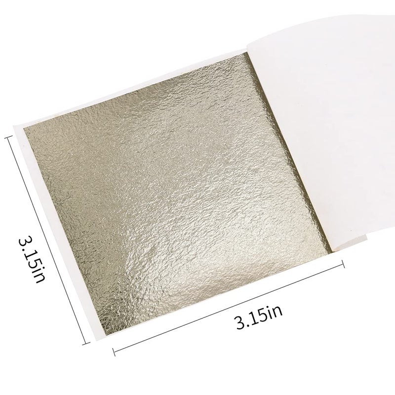 KINNO 100 Sheets Gold Leaf Sheets - KINNO Antique Silver Foil Paper Multipurpose for Home, Wall, Frame, Ceiling, Furniture Decoration, 3.15 by 3.35 Inches - Image 2
