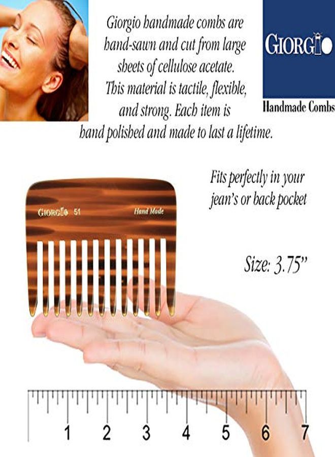 Giorgio G51 Small Travel Purse Hair Detangling Comb, Wide Teeth Pocket Comb For Thick Curly Wavy Hair. Hair Detangler Comb For Wet And Dry Everyday Care. Handmade Of Cellulose, Sawcut Hand Polished - Image 3