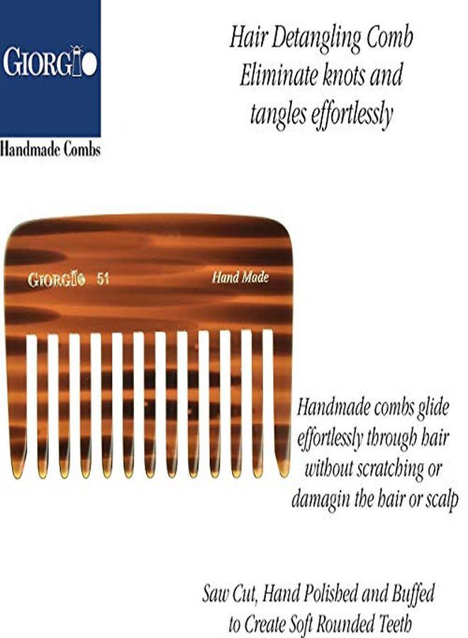 Giorgio G51 Small Travel Purse Hair Detangling Comb, Wide Teeth Pocket Comb For Thick Curly Wavy Hair. Hair Detangler Comb For Wet And Dry Everyday Care. Handmade Of Cellulose, Sawcut Hand Polished - Image 5
