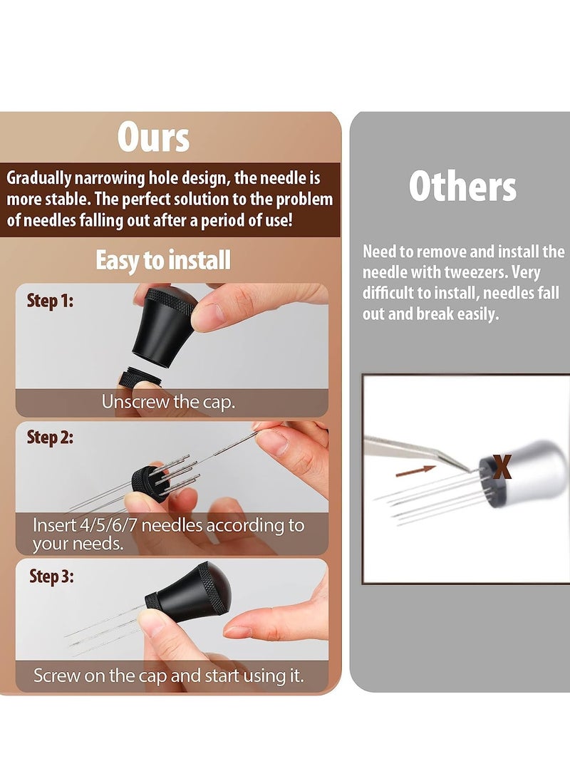 Bolivia's Bolivia's Espresso Coffee Stirrer, 0.35mm Thick Stainless Steel 7 Needles Espresso Stirrer with 3 Replaceable Needles, Aluminum Alloy Handle and Stand, Espresso Distribution Tool (Black)  - Image 4