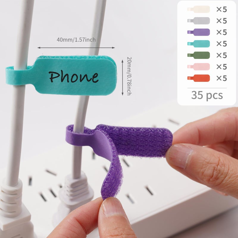 Trilancer Cable Cord Labels Large Size, for Organizing Wires and Identification, Multicolored Handwriting Cable Tags, Reusable with Multiple Uses - 35 PCS - Image 3