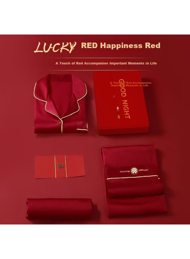 LANG SHA Langsha Double Happiness Couple's Pajamas, Wedding Gift, New Marriage, Red Long-sleeve And Long Pants Set, Wedding Home Wear, Gift Box - Image 2
