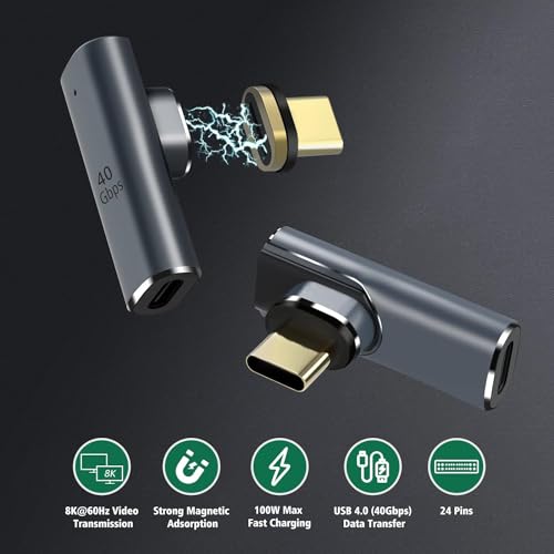 Etzin USB C Magnetic Adapter, 90 Degree Magnetic USB C Adapter 24 Pin with PD 100W Fast Charge USB 4 40Gbps 8K 60Hz Thunderbolt 3/4, Pro/Air/ROG Ally/Steam Deck/PS5 PSVR 2, Flat(EPL-1103TC, Pack-of-2) - Image 5