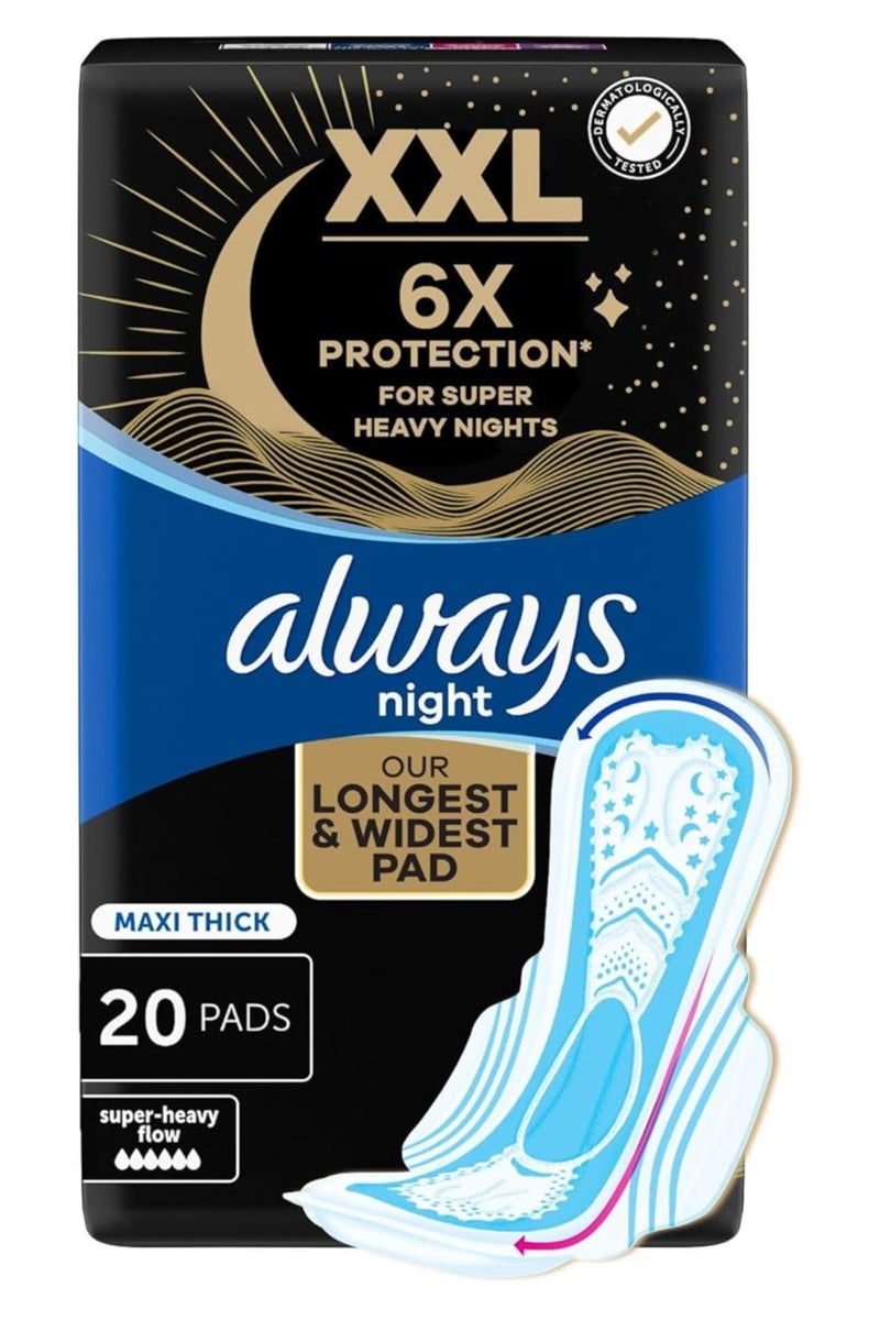 Always وسادات دريمز ماكسي سميكة، وسادات صحية ليلية طويلة مع أجنحة، 20 قطعة