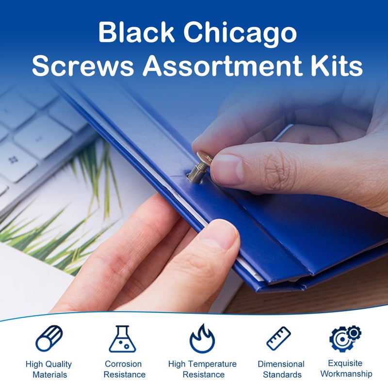 MroMax 128 Sets Chicago Screws Kit, Black Screw Rivets, 8 Sizes Carbon Steel Binding Screwsï¼ˆM5*4,5,6,8,10,12,15,18ï¼‰and 3 Screw Lengths (M4*3,4,5) for Leather Crafts, Clothing, Shoes, Belts, Bags and Purses - Image 2