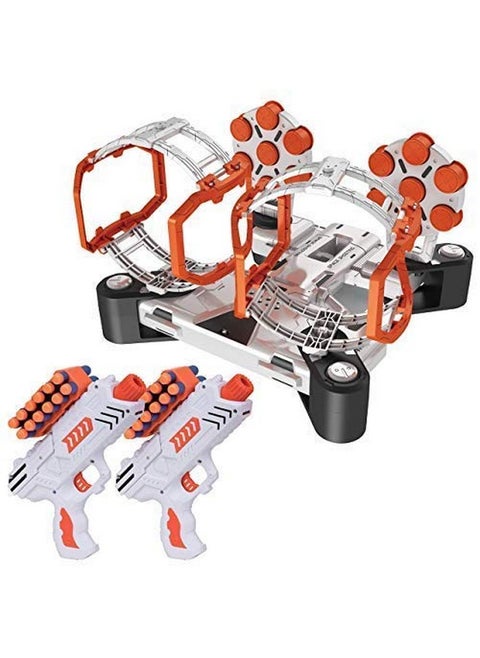 Astroshot Gyro Rotating Shooting Game - Nerf Compatible Rotating Spinning Targets For Shooting With 2 Foam Blaster Toy Guns, 14 Targets, 24 Soft Foam Darts, And 2 Foam Dart Holders