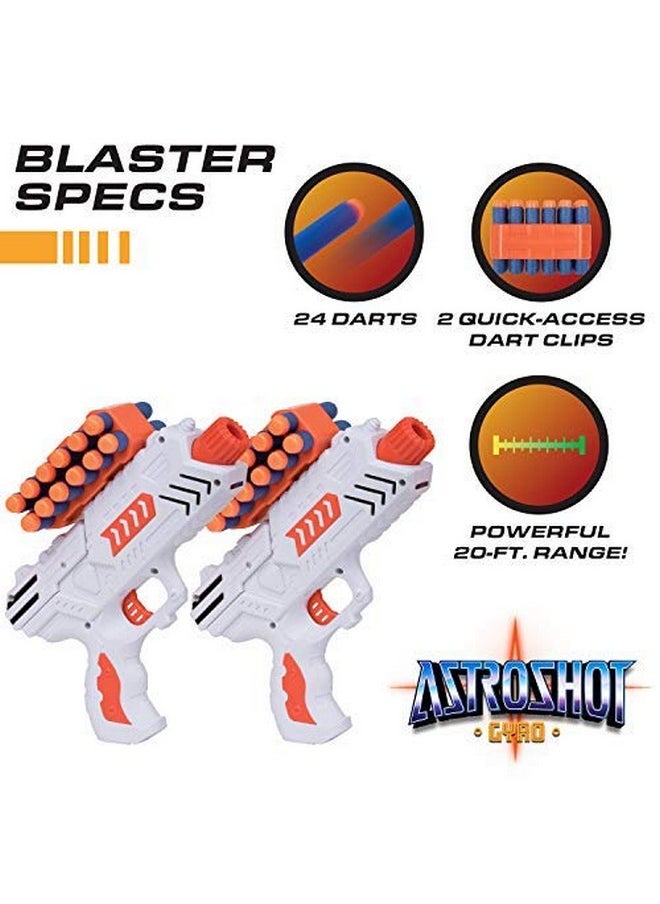 Astroshot Gyro Rotating Shooting Game - Nerf Compatible Rotating Spinning Targets For Shooting With 2 Foam Blaster Toy Guns, 14 Targets, 24 Soft Foam Darts, And 2 Foam Dart Holders
