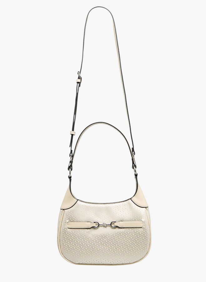 Celeste Monogram Print Shoulder Bag with Adjustable Strap and Zip Closure - Image 3
