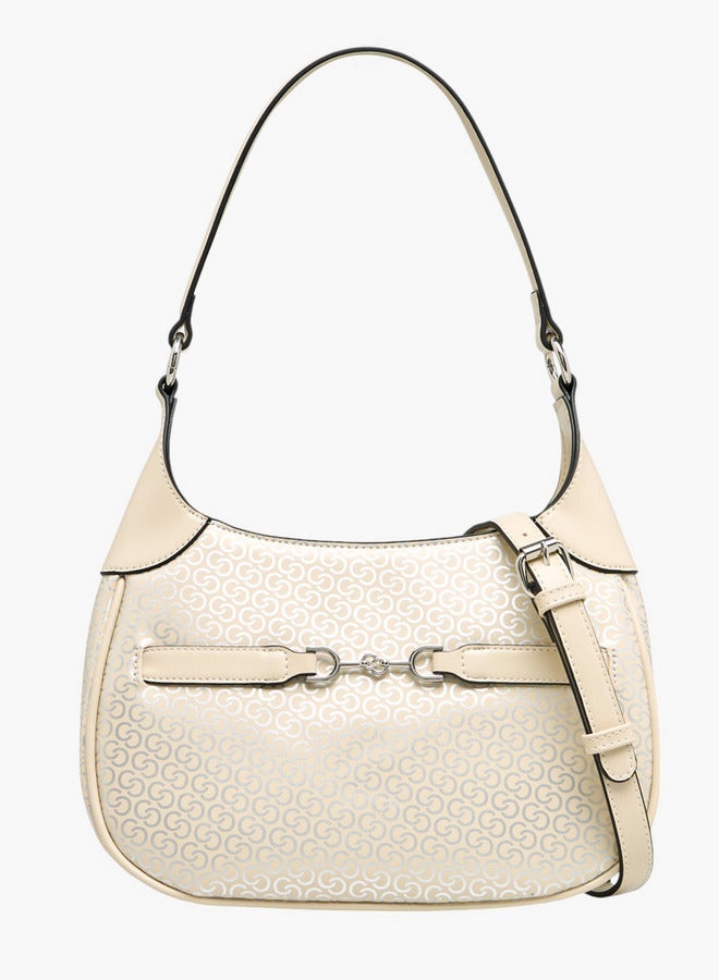 Celeste Monogram Print Shoulder Bag with Adjustable Strap and Zip Closure - Image 1