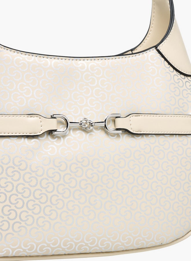 Celeste Monogram Print Shoulder Bag with Adjustable Strap and Zip Closure - Image 5