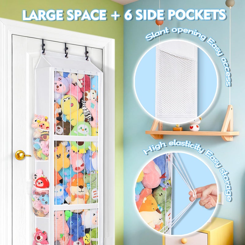 Toread Over the Door Stuffed Animal Storage â€“ Elastic Rope Easy Access 70+ Soft Toy & Adjustable No-Damage Hooks Plushy Organizers Suitable for Kids Room Toy Holder Bedroom Hanging Stuffie Storage. - Image 3