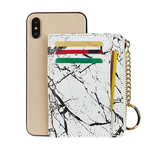 Cynure Women's 8 Cards Slim Minimalist Card Holder Coin Changes Purse Keychain Front Pocket Wallet, Marble White - Image 5