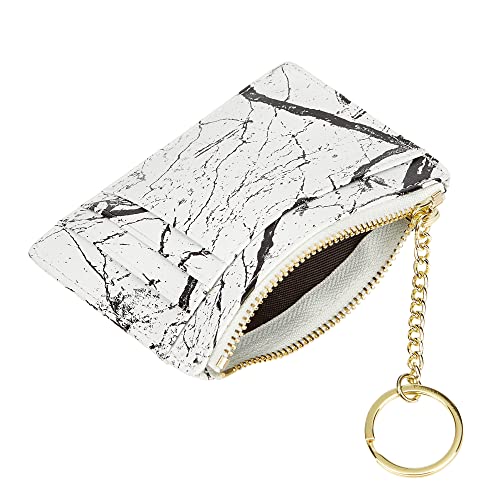 Cynure Women's 8 Cards Slim Minimalist Card Holder Coin Changes Purse Keychain Front Pocket Wallet, Marble White - Image 4