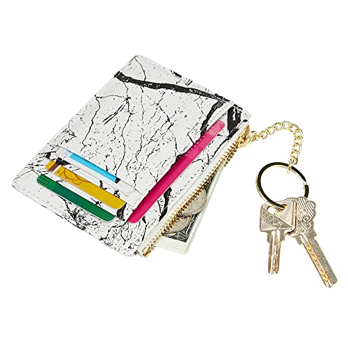 Cynure Women's 8 Cards Slim Minimalist Card Holder Coin Changes Purse Keychain Front Pocket Wallet, Marble White - Image 3