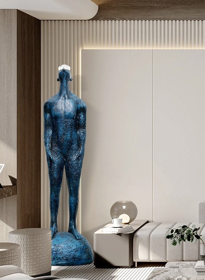 Blue Man Abstract FRP LED Sculpture,With Light Source - Black Brushed Blue Luxury Art Lighting for Hotel Villa Living Room Foyer High-End Decoration - Image 1