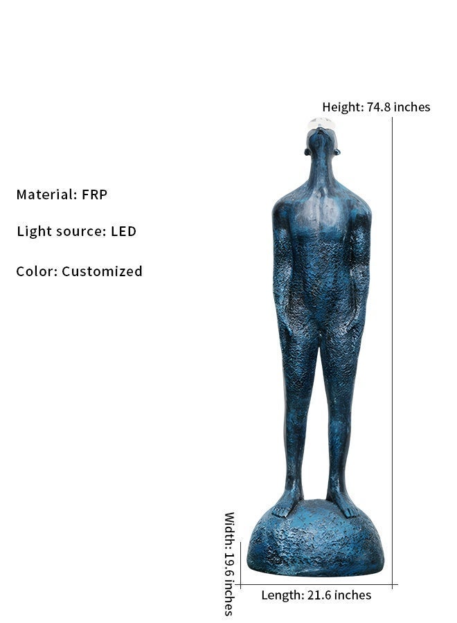 Blue Man Abstract FRP LED Sculpture,With Light Source - Black Brushed Blue Luxury Art Lighting for Hotel Villa Living Room Foyer High-End Decoration - Image 2
