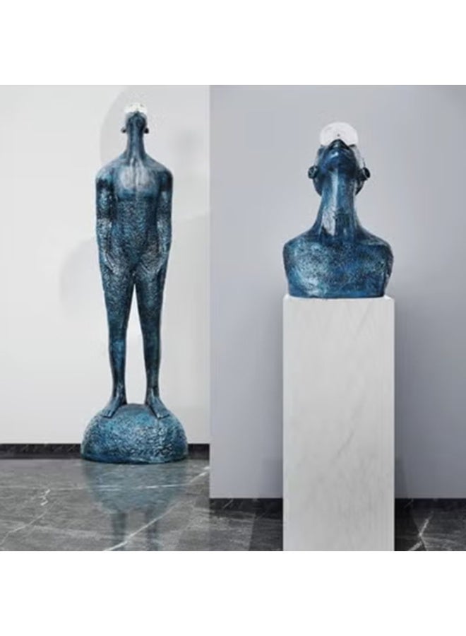 Blue Man Abstract FRP LED Sculpture,With Light Source - Black Brushed Blue Luxury Art Lighting for Hotel Villa Living Room Foyer High-End Decoration - Image 5