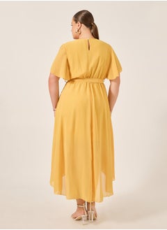 Styli Plus Size Plain Belted High-Low A-Line Maxi Dress  - Image 5