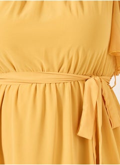 Styli Plus Size Plain Belted High-Low A-Line Maxi Dress  - Image 3