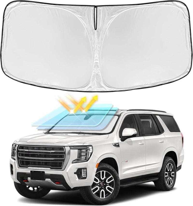 ZOIBV for GMC Yukon/Yukon XL 2021-2025 Windshield Sun Shade - 4 Layers Car Sunshades for Front Windows Shade Cover Custom Fit Yukon Sun Visor 240T Retractable Shade Blocks UV Rays Car Accessories - Image 1