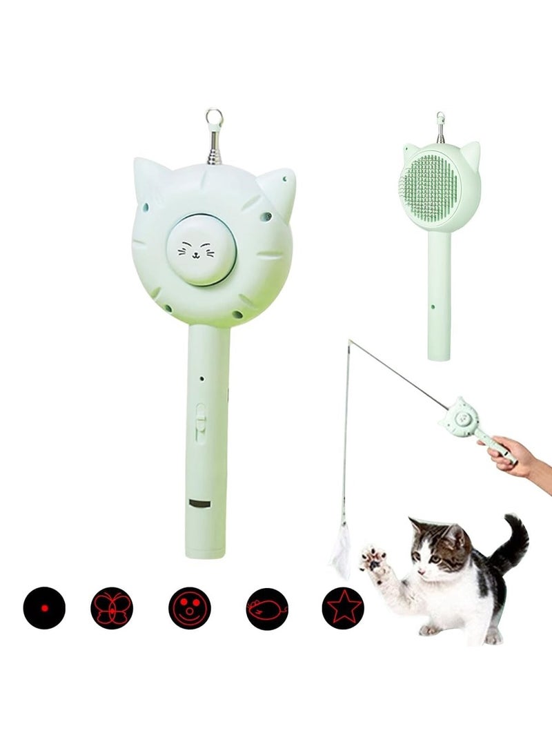 Dougez 5 in 1 Cuddles And Meow Cat Brush with Release Button Cat Comb - Pet Hair Cleaner Brush for Cats and Dogs, Pet Grooming Self Cleaning Brush for Shedding Long Haired & Short Haired Cats (Green) - Image 1