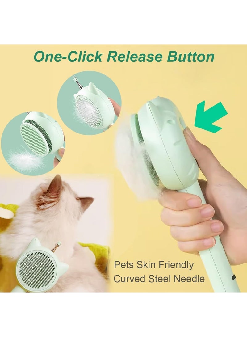 Dougez 5 in 1 Cuddles And Meow Cat Brush with Release Button Cat Comb - Pet Hair Cleaner Brush for Cats and Dogs, Pet Grooming Self Cleaning Brush for Shedding Long Haired & Short Haired Cats (Green) - Image 3