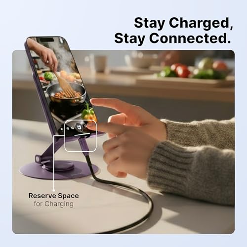 Geonix Trek M3 360° Rotatable & Foldable Mobile Phone Stand – Metallic, Adjustable Height & Angle, Universal Holder for Smartphones & Tablets (Purple) - Image 3